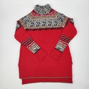 Anthropologie Moth Fair Isle Nordic Wool Turtleneck Sweater Red XS